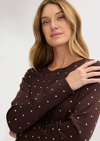 T-shirt manches longues à strass • marron foncé • Boutique bonprix