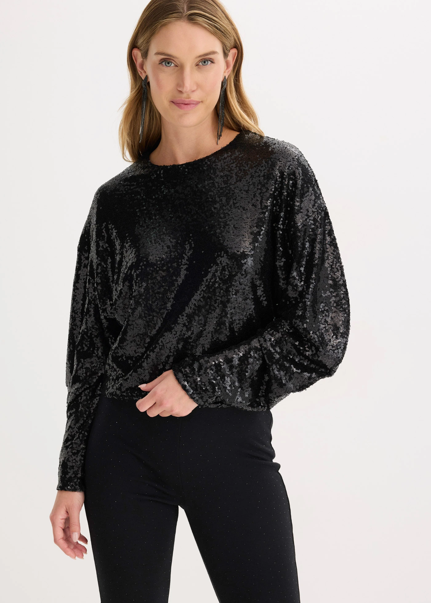 T-shirt manches longues à sequins • noir • Boutique bonprix