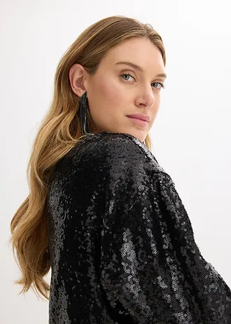 Tričko s dlhým rukávom s flitrami • čierna • obchod bonprix