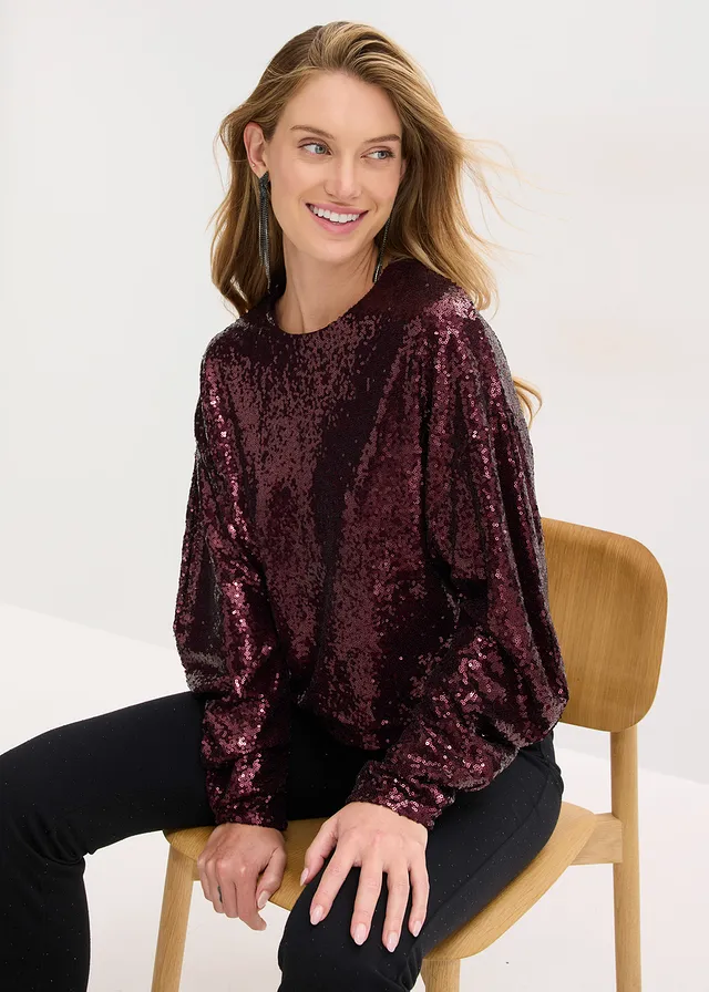 Longsleeve met pailletten • wijnrood • product-page.page-title-suffix