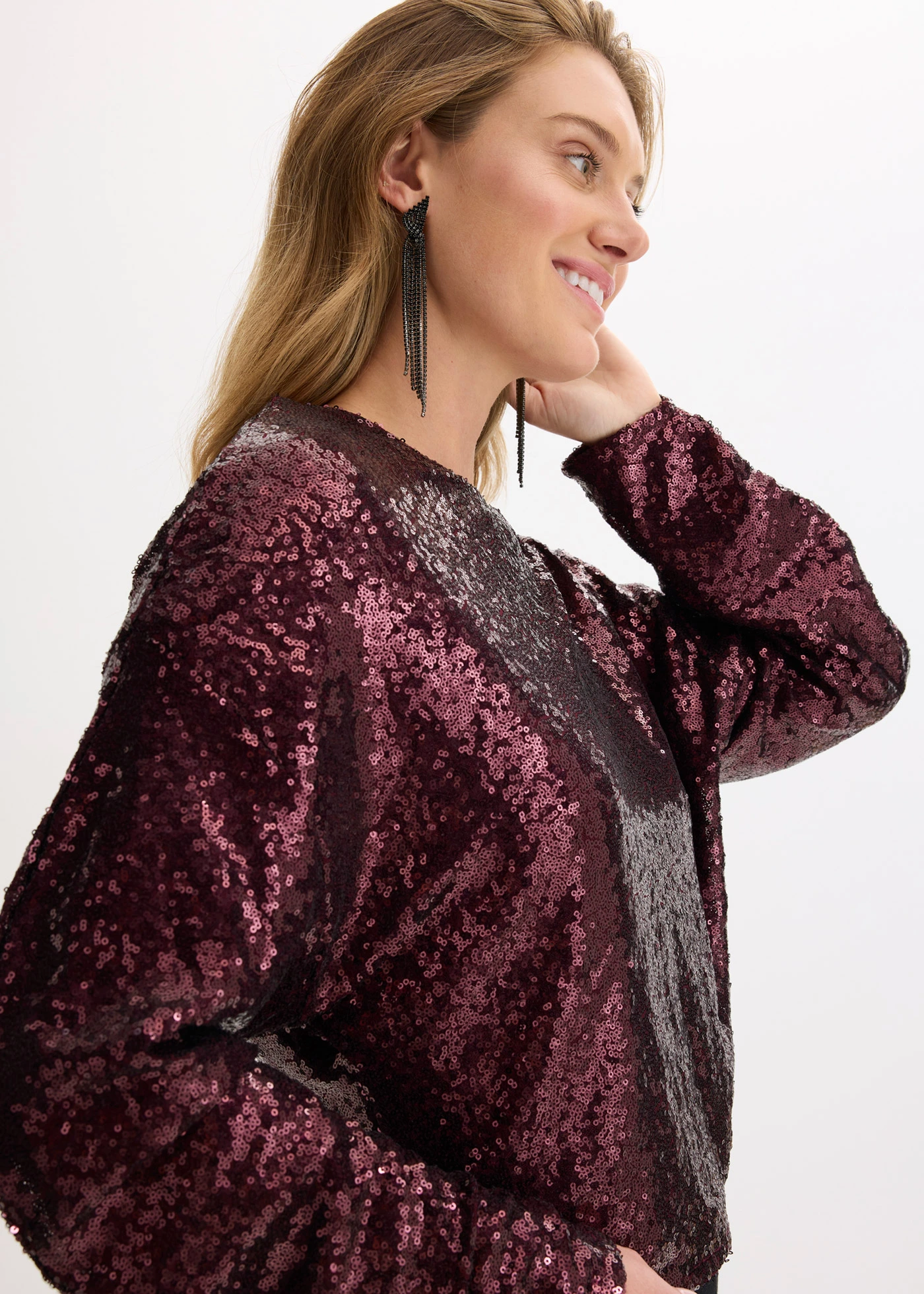 Longsleeve met pailletten • wijnrood • bonprix online shop