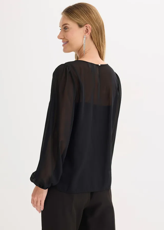 Blouse en mousseline avec strass sur les épaules • noir • product-page.page-title-suffix