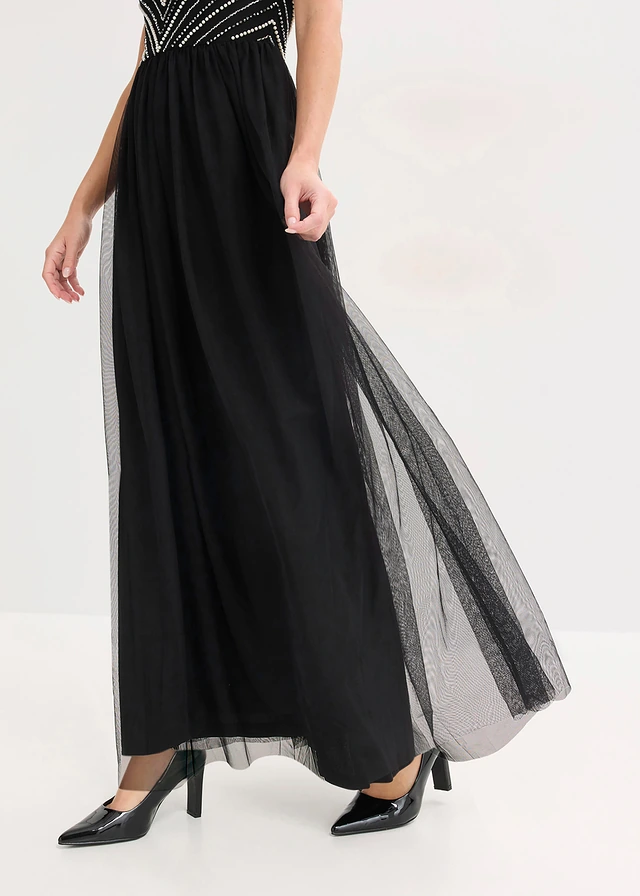 Maxi jurk met parelborduursel • zwart/zilverkleur • product-page.page-title-suffix