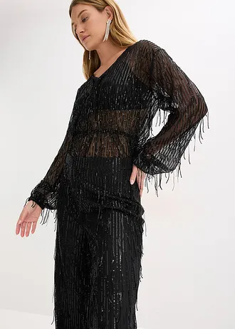 Pantaloni cu paiete și franjuri • negru • magazin bonprix