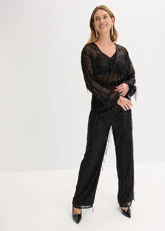 Blouse à sequins et franges • noir • Boutique bonprix