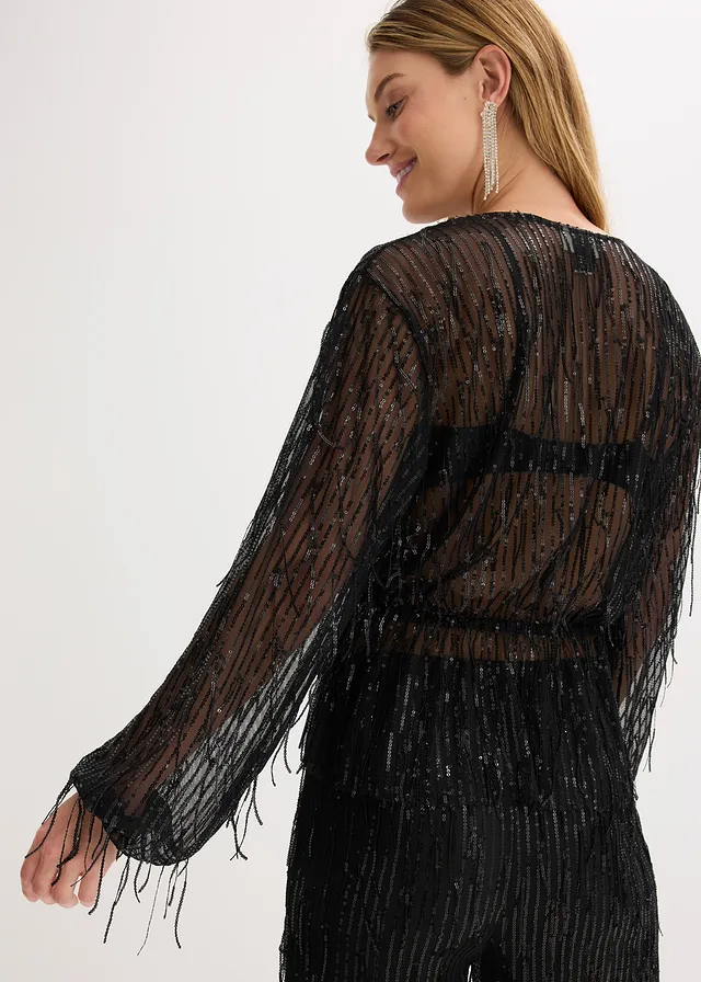 Paillettenblouse met franjes • zwart • product-page.page-title-suffix