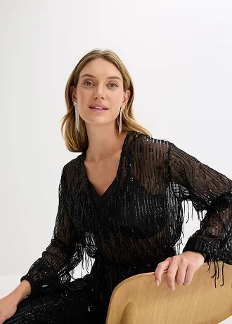 Blouse à sequins et franges • noir • Boutique bonprix