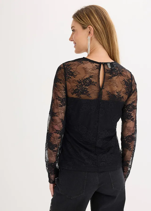 T-shirt manches longues en dentelle délicate • noir • product-page.page-title-suffix