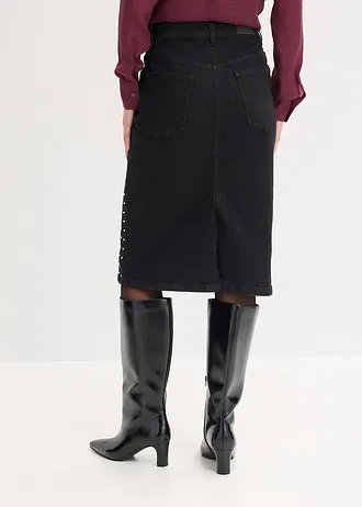 Spódnica jeansowa z aplikacją z kryształków • czarny denim metallic • sklep bonprix