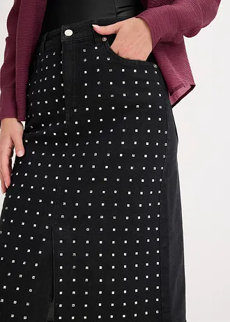 Farmerszoknya strasszköves applikációval • fekete denim metallic • bonprix áruház
