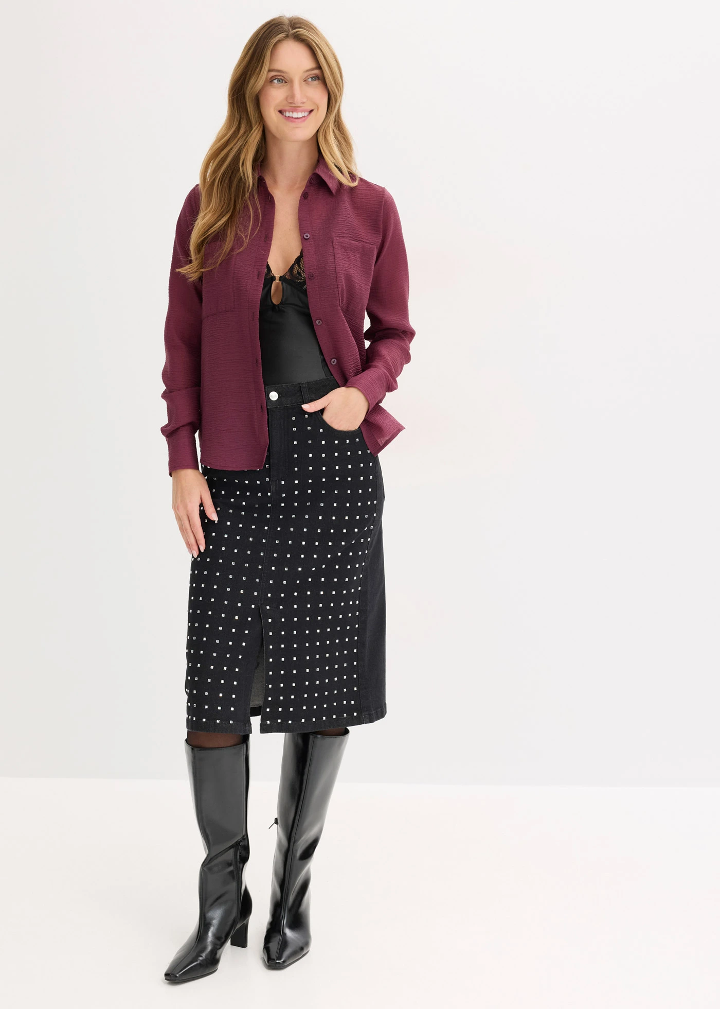 Spijkerrok met strassapplicatie • zwart denim • bonprix online shop