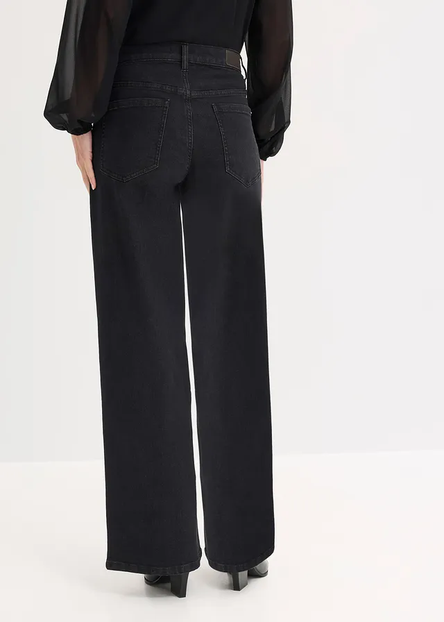 Wide leg jeans mid waist met strass • zwart denim metallic • product-page.page-title-suffix