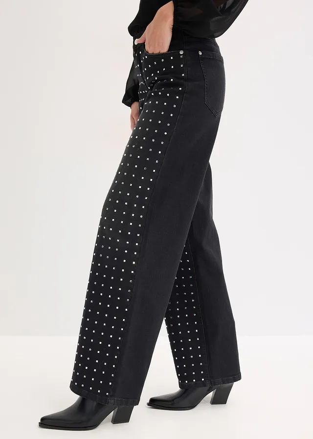 Jean large taille mi-haute avec strass • noir denim métallisé • product-page.page-title-suffix