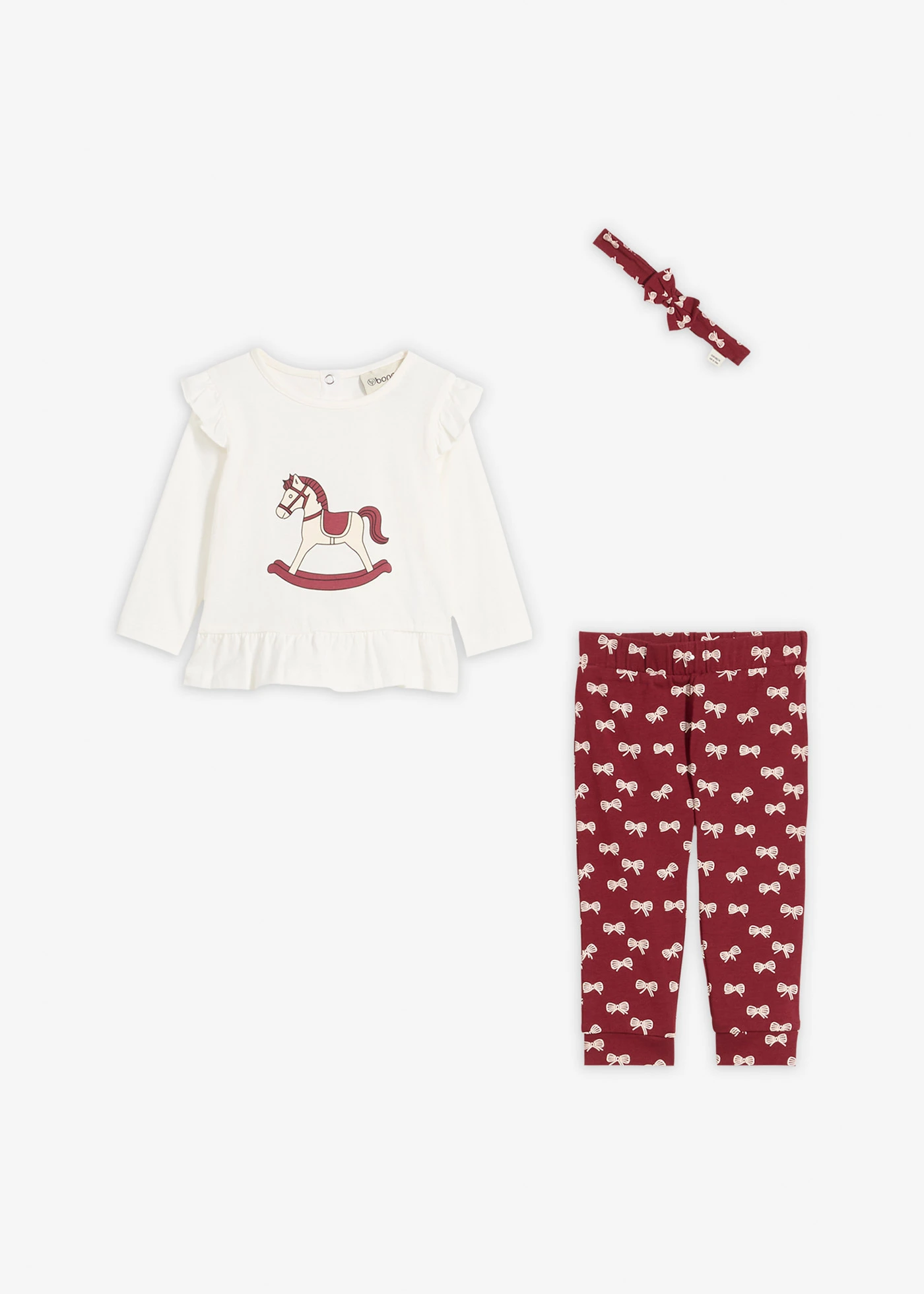 Tričko, legíny a čelenka z čisté organické bavlny (3dílná souprava) • granátové jablko-béžová • bonprix obchod