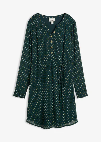 Těhotenské a kojicí šaty ze šifónu 2 v 1 • tmavě zeleno-zlatá s puntíky • bonprix obchod