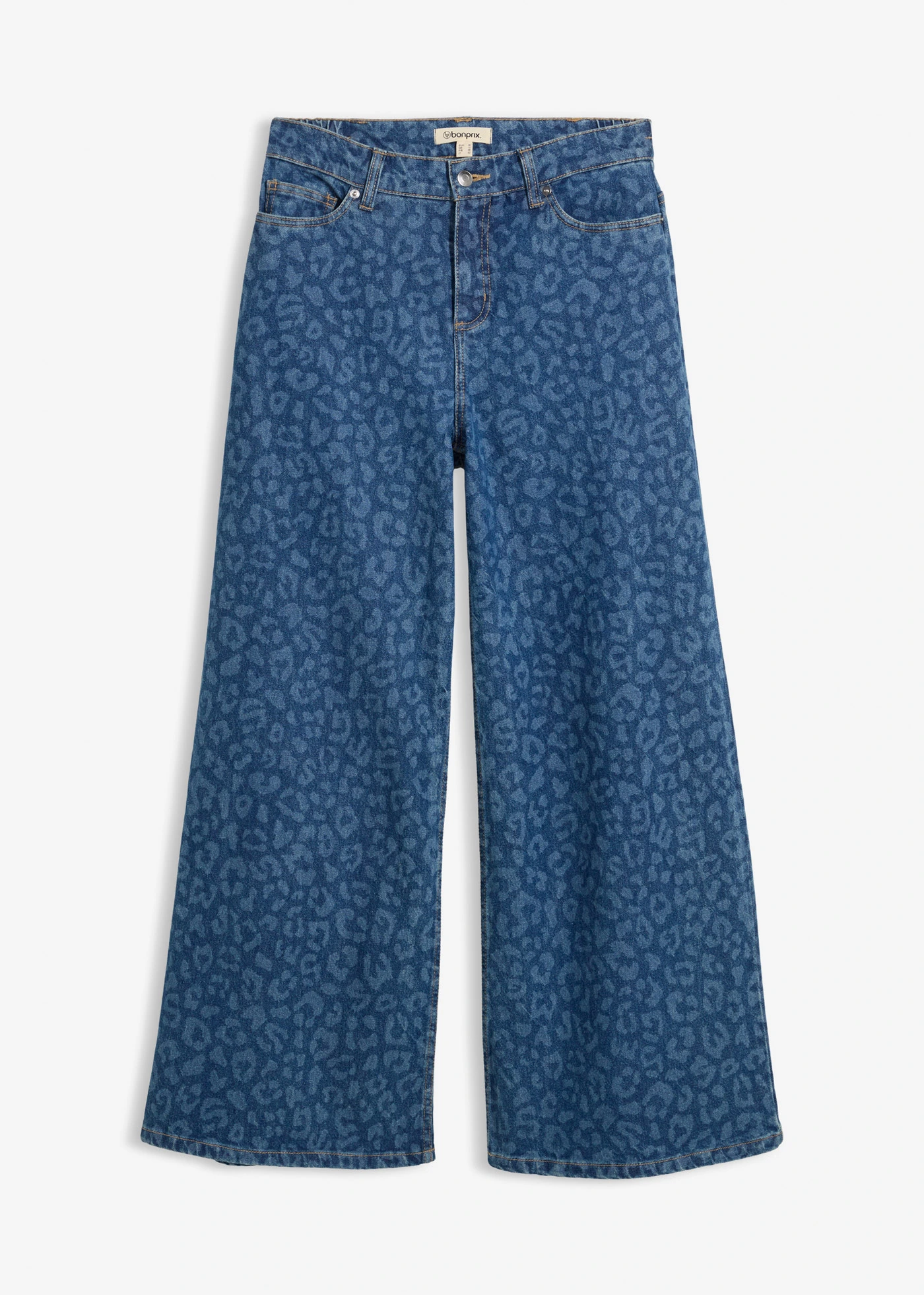 Wide leg jeans, mid waist • blauw denim luipaardprint • bonprix online shop