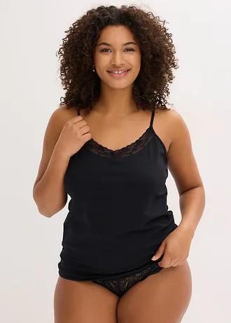 Spodní košilka s organickou bavlnou a krajkou (2 ks v balení), barva: černá + bílá