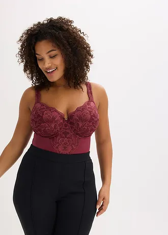 Stringbody met gewatteerde schouderbandjes, Kleur: bessen