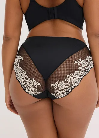 Chilot maxi cu dantelă delicată, culoare: negru/ecru