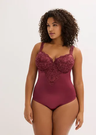 Stringbody met gewatteerde schouderbandjes, Kleur: bessen