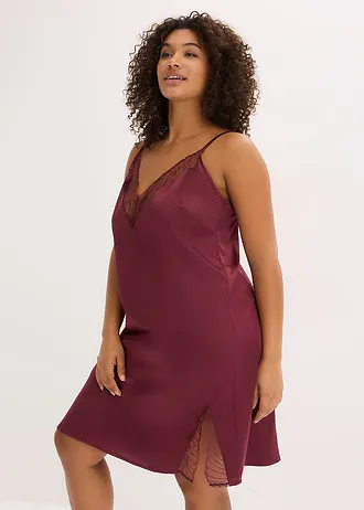 Slipdress met elegant borduursel, Kleur: wijnrood