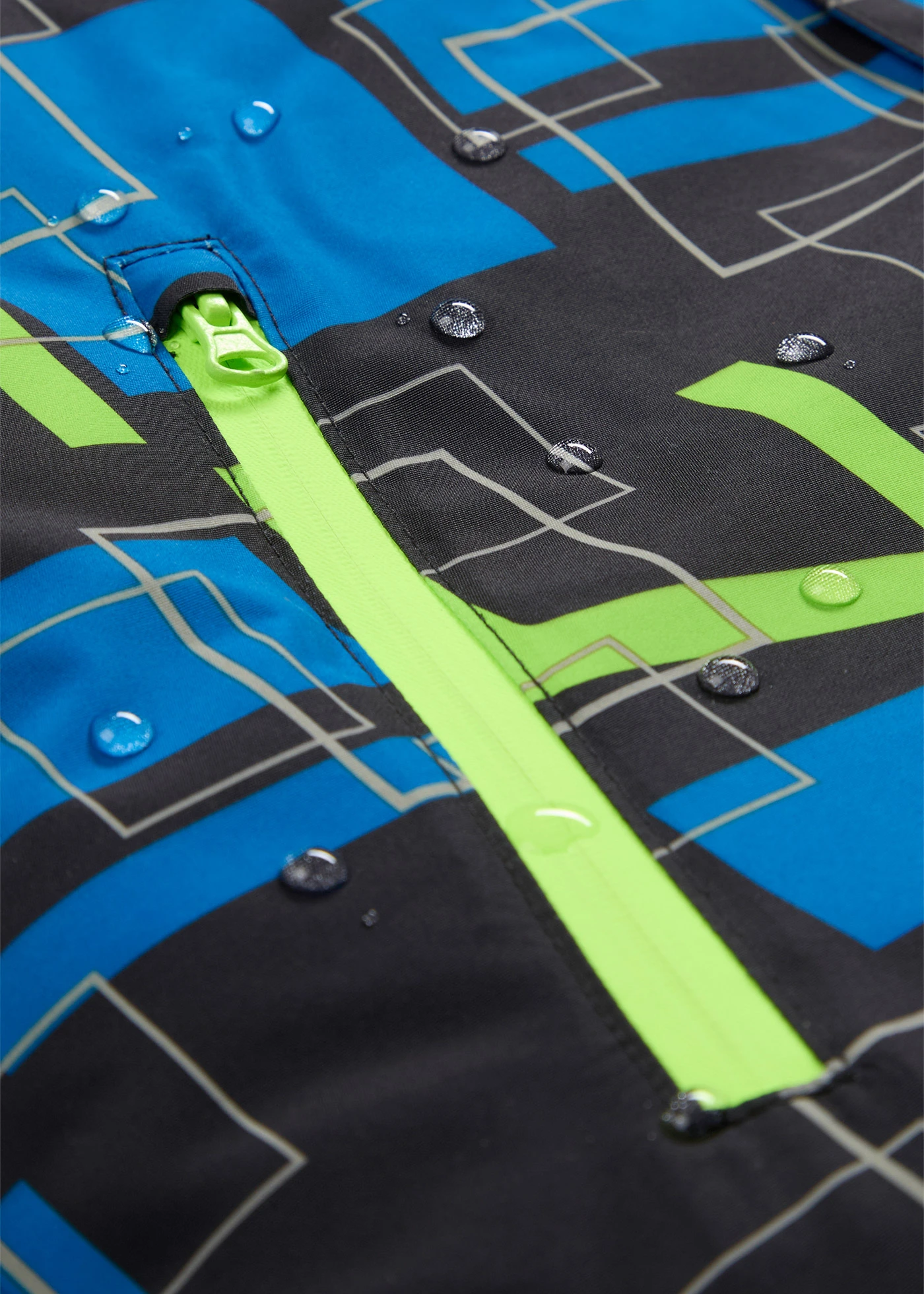 Waterdichte ski-jas met reflecterende details • zwart/azuurblauw/neongroen grafische print • bonprix online shop