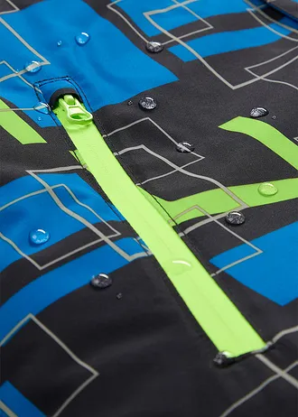 Waterdichte ski-jas met reflecterende details • zwart/azuurblauw/neongroen grafische print • bonprix online shop