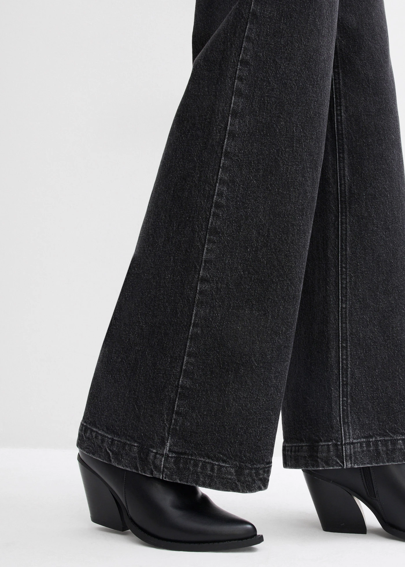 Džíny Wide Leg, Mid Waist, plná délka • tmavě šedý denim used • bonprix obchod