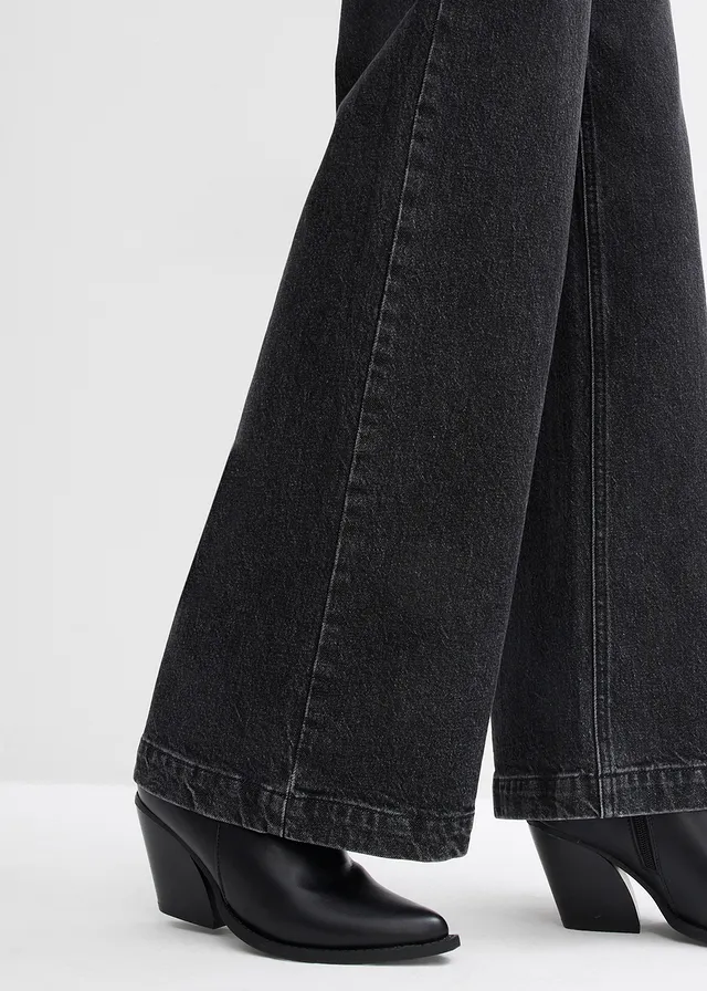 Wide leg jeans, mid waist, full length • donkergrijs denim used • product-page.page-title-suffix