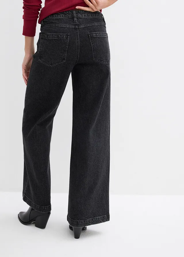 Wide leg jeans, mid waist, full length • donkergrijs denim used • product-page.page-title-suffix