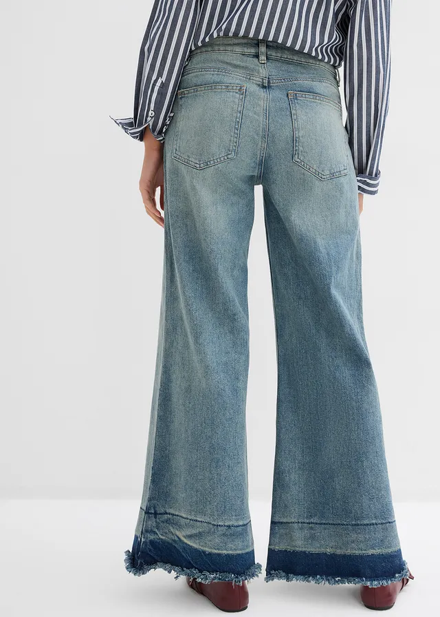 Blugi wide leg, Mid Waist, culoare: 