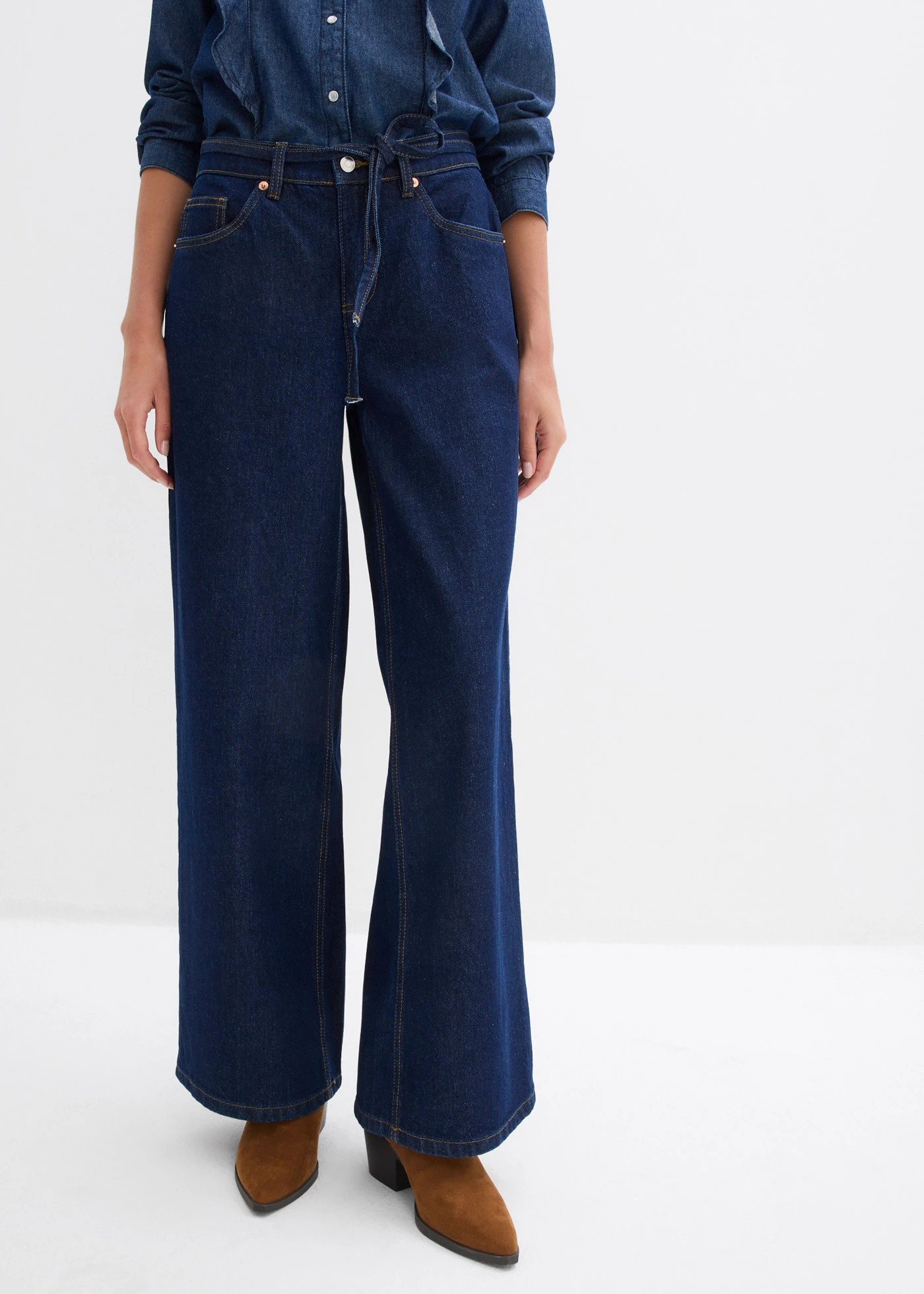 Wide leg jeans met mid waist • donkerblauw denim • bonprix online shop