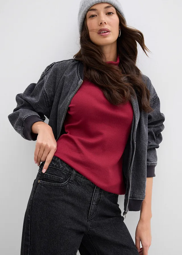 Wide leg jeans, mid waist, full length • donkergrijs denim used • product-page.page-title-suffix
