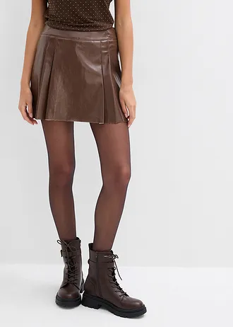 Mini-jupe enduite à plis creux • marron • Boutique bonprix
