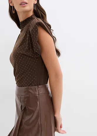 Mini-jupe enduite à plis creux • marron • Boutique bonprix