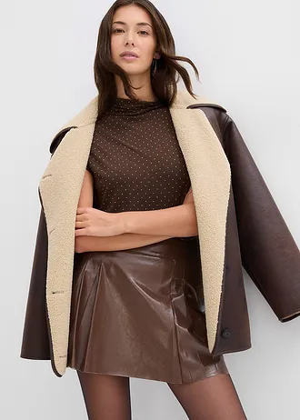 Korte rok van imitatieleer met plooien • bruin • bonprix online shop