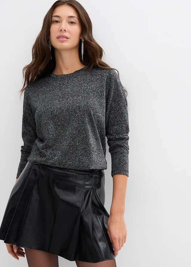 Longsleeve met glittergaren, Kleur: zwart