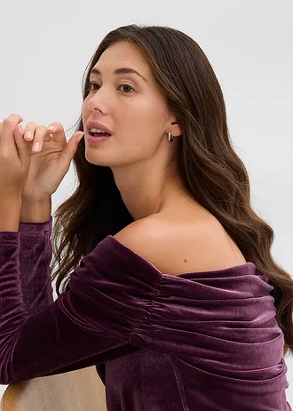 T-shirt à col Bardot en velours doux • bordeaux • Boutique bonprix