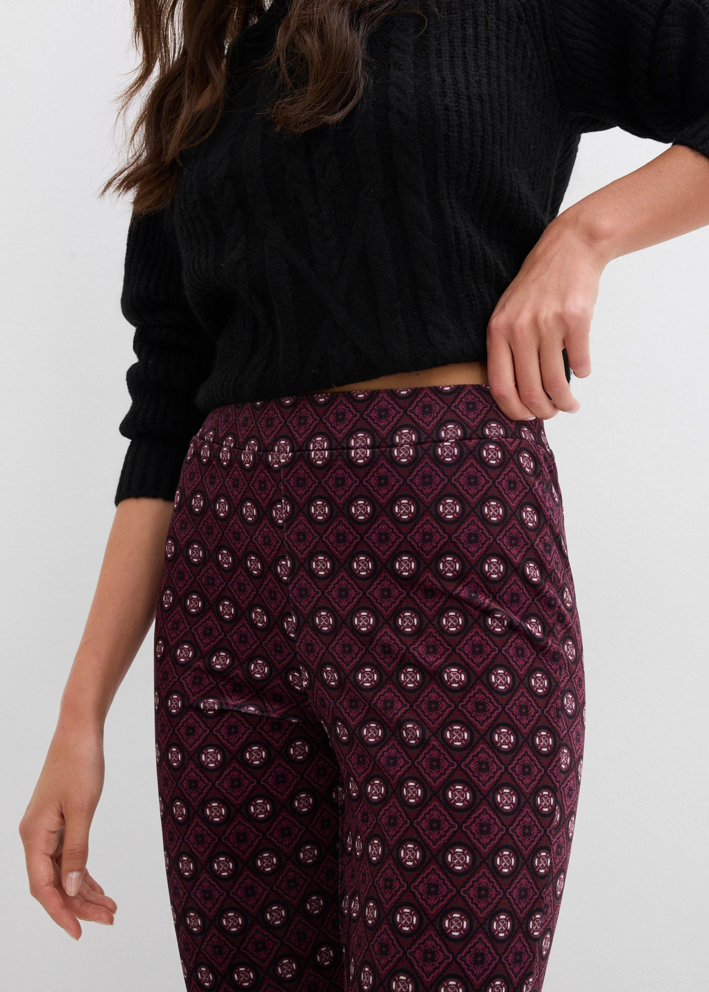 Legging évasé en velours doux • bordeaux imprimé • Boutique bonprix