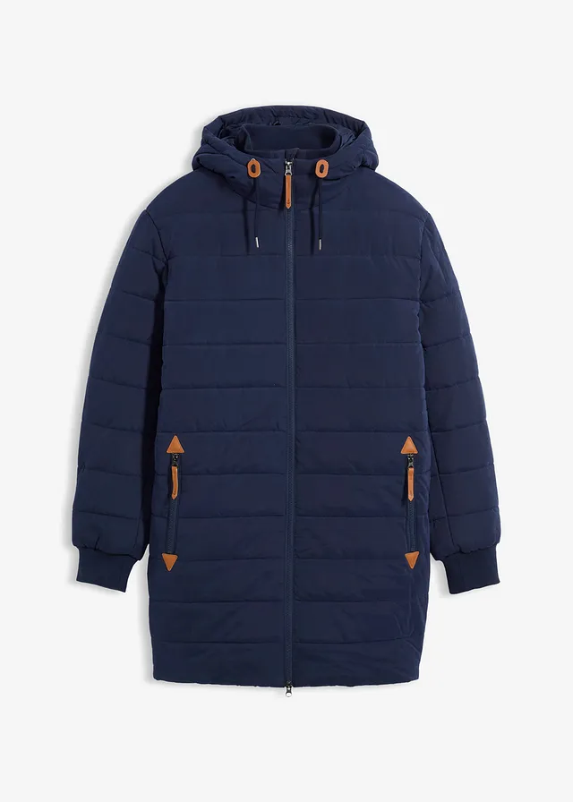 Gewatteerde parka met capuchon en imitatieleer