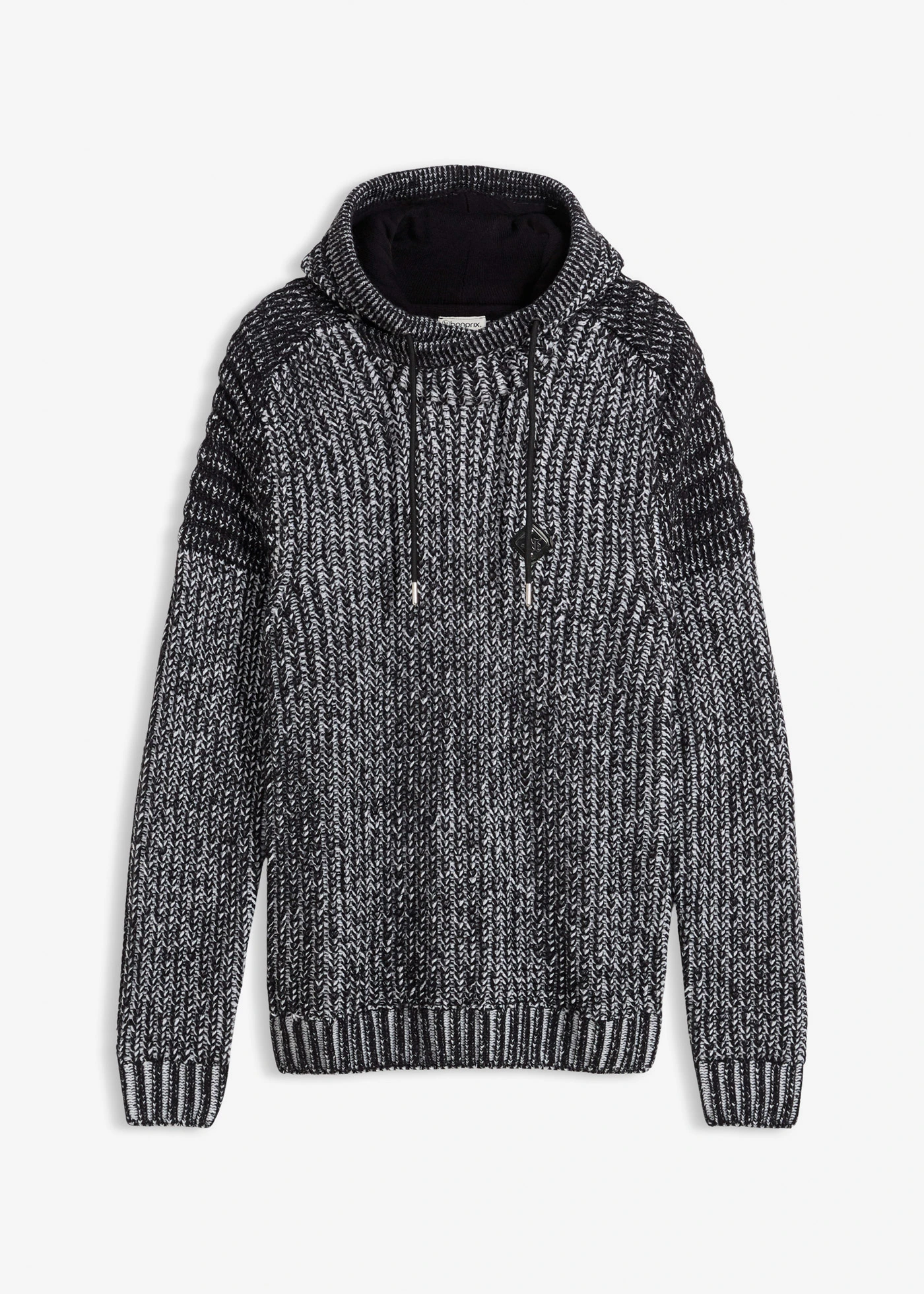 Grof gebreide trui met bikerdetails • zwart-wit mêlee • bonprix online shop