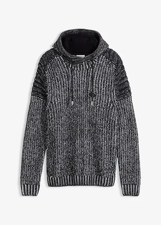 Grof gebreide trui met bikerdetails • zwart-wit mêlee • bonprix online shop