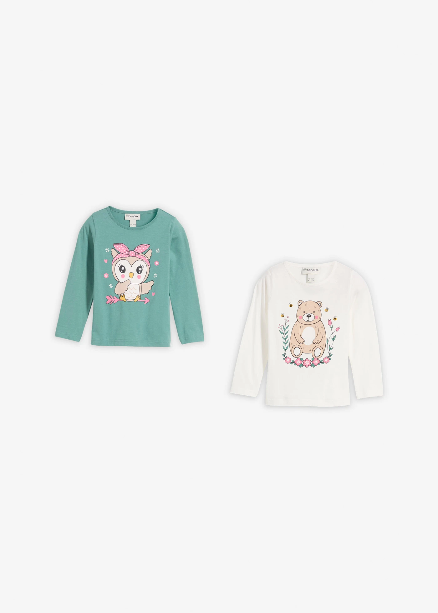 Lot de 2 T-shirts manches longues 100% coton • écru+sauge fumé • Boutique bonprix