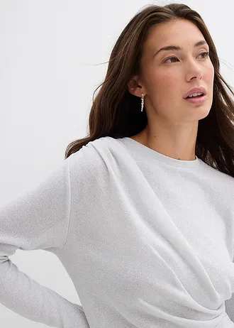 Bluzka z długim rękawem, z marszczeniami • srebrny • sklep bonprix