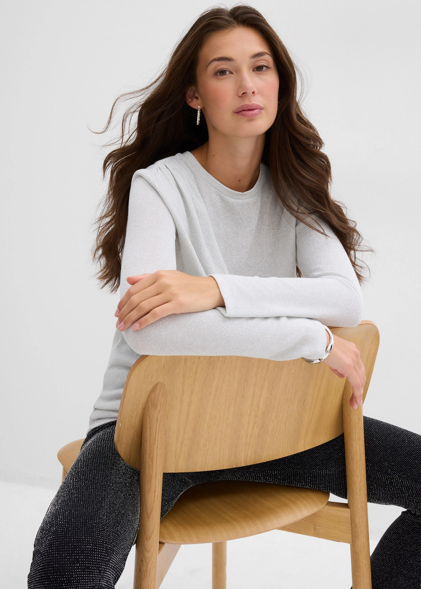 Longsleeve met rimpels • zilverkleur • bonprix online shop