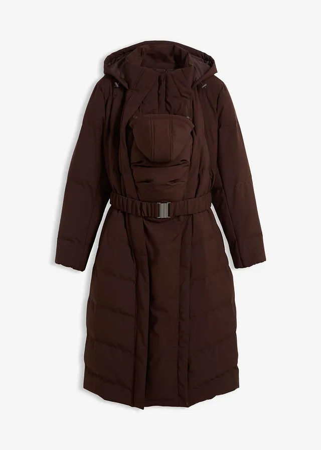 Manteau de grossesse 2-en-1 chaud et matelassé avec fonction portage, Couleur: marron foncé