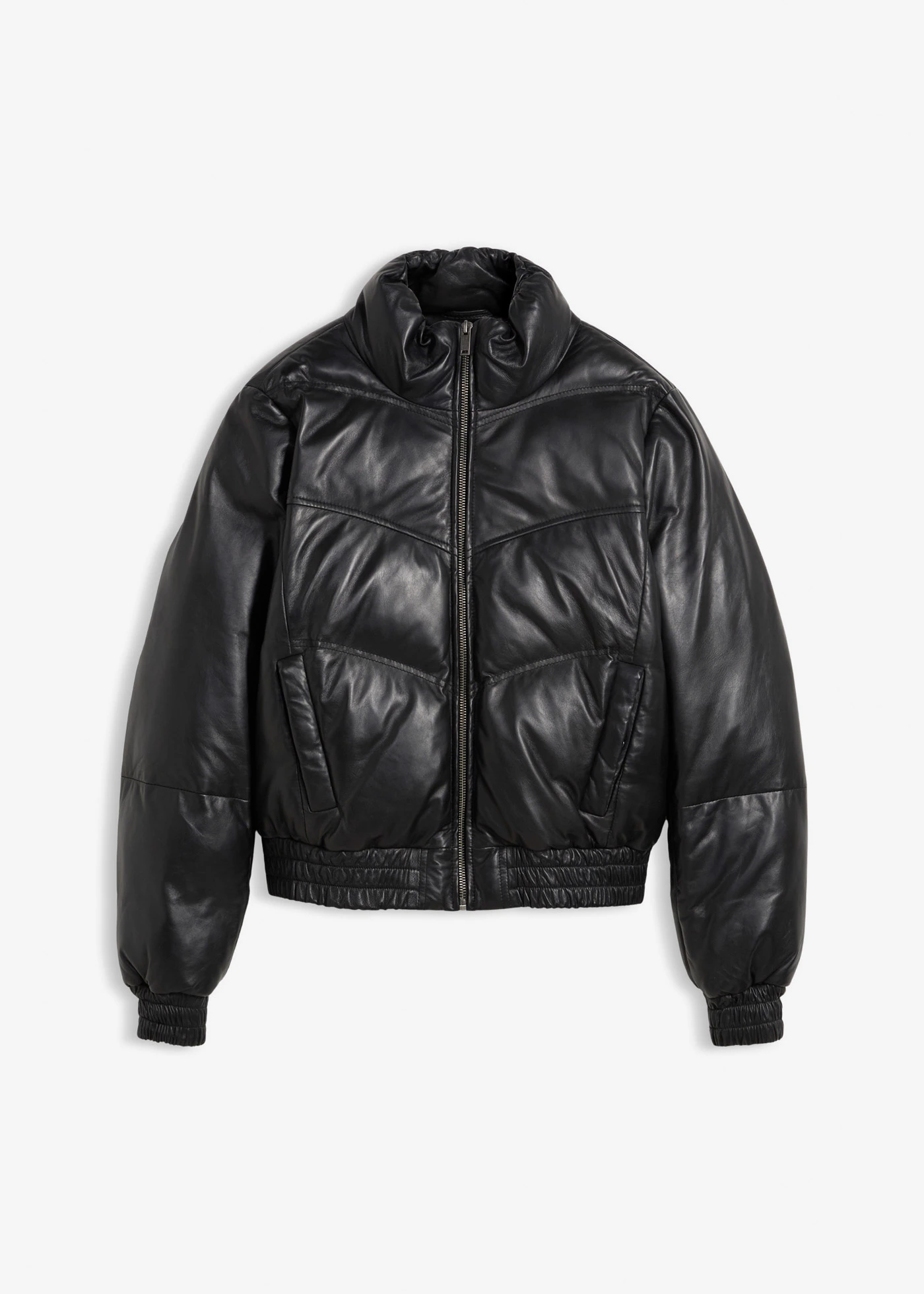 Geacă matlasată de piele nappa de miel • negru • magazin bonprix