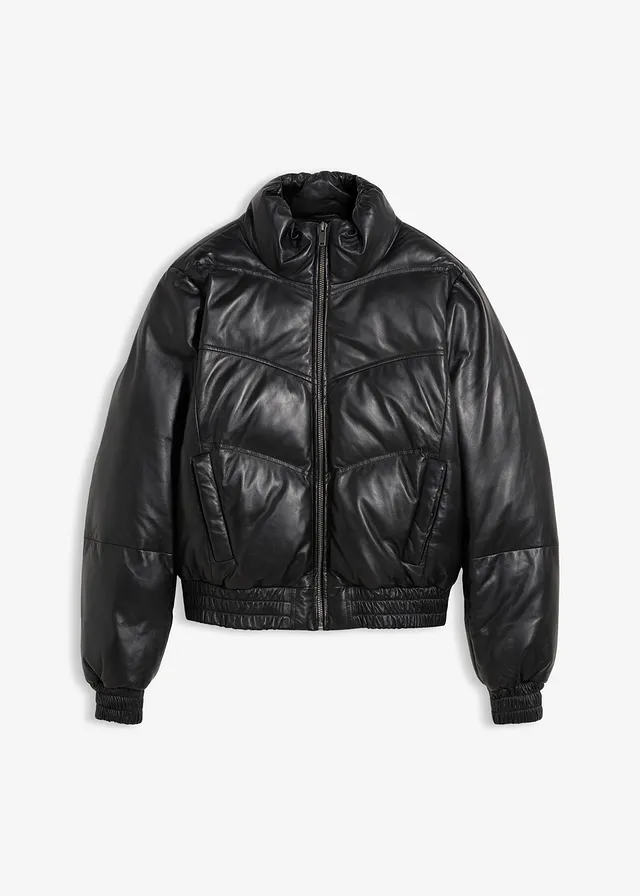 Geacă matlasată de piele nappa de miel • negru • magazin bonprix