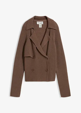 Svetr na zapínání s podílem vlny, barva: hliněná hnědá