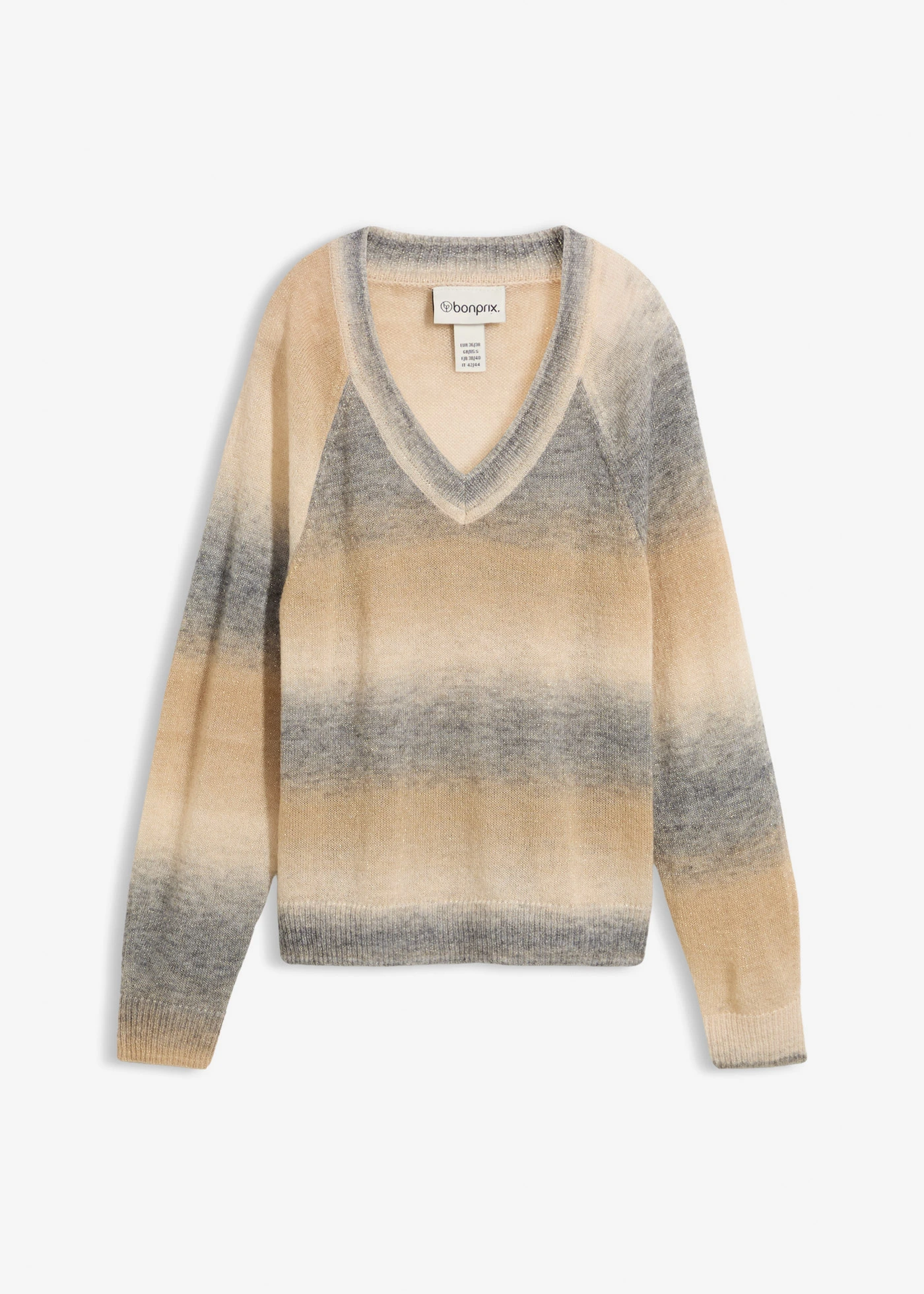 Pull en laine mélangée avec fil lurex • beige naturel-gris chiné imprimé • Boutique bonprix